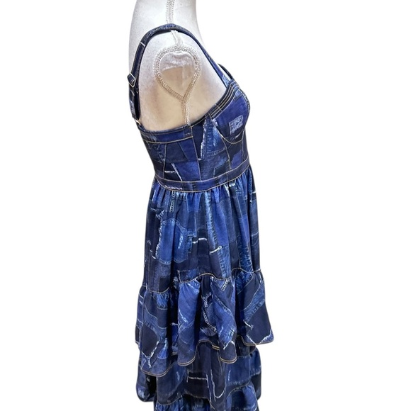 Cinq à Sept Jordyn Navy blue Patchwork tiered ruffle Midi cocktail Dress size 6 - Picture 11 of 16